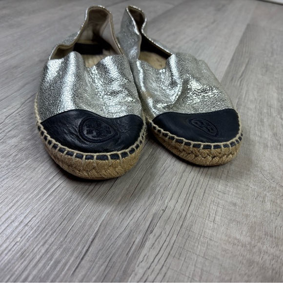 Tory Burch Silver Metallic Colorblock Espadrille Size 9.5 - Picture 5 of 12